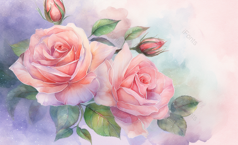 水彩玫瑰唯美粉色浪漫手绘插画双花朵开花温馨梦幻,插画/手绘图,插画/手绘图库,插画/手绘图下载,插画/手绘